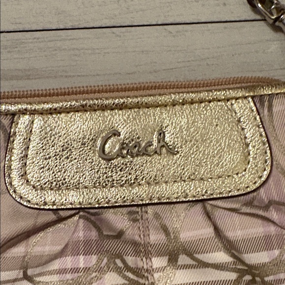 Coach Metallic Gold ,tan,and pink wristlet - Picture 3 of 9